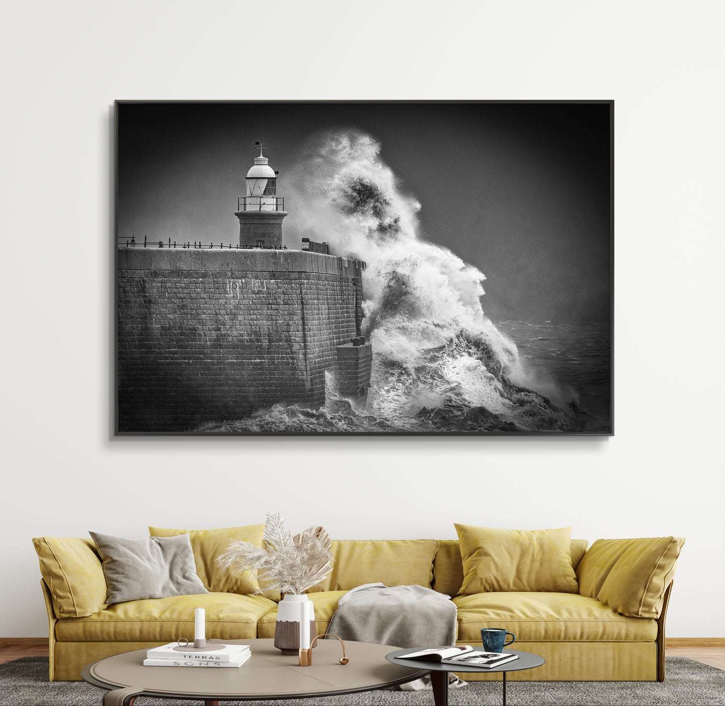 Storm Ciarán Waves and The Lighthouse Black & White