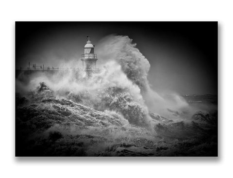 Storm Ciarán Waves and The Lighthouse Black & White, Mk.2