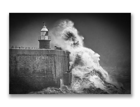Storm Ciarán Waves and The Lighthouse Black & White