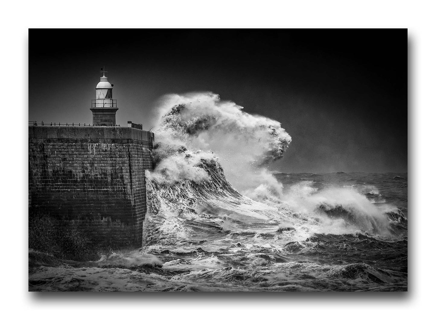 Storm Ciarán Waves and The Lighthouse Black & White, Mk.3